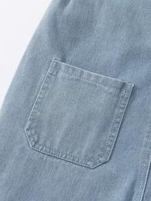 Tween 女童休闲可爱甜美街头时尚校园日常经典水洗蓝色舒适牛仔宽松直筒牛仔背带裤 - 淺色水洗藍 - 查看 5