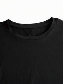 Maweii 大码女式字母印花圆领短袖休闲T恤 - 黑色 - 查看 4