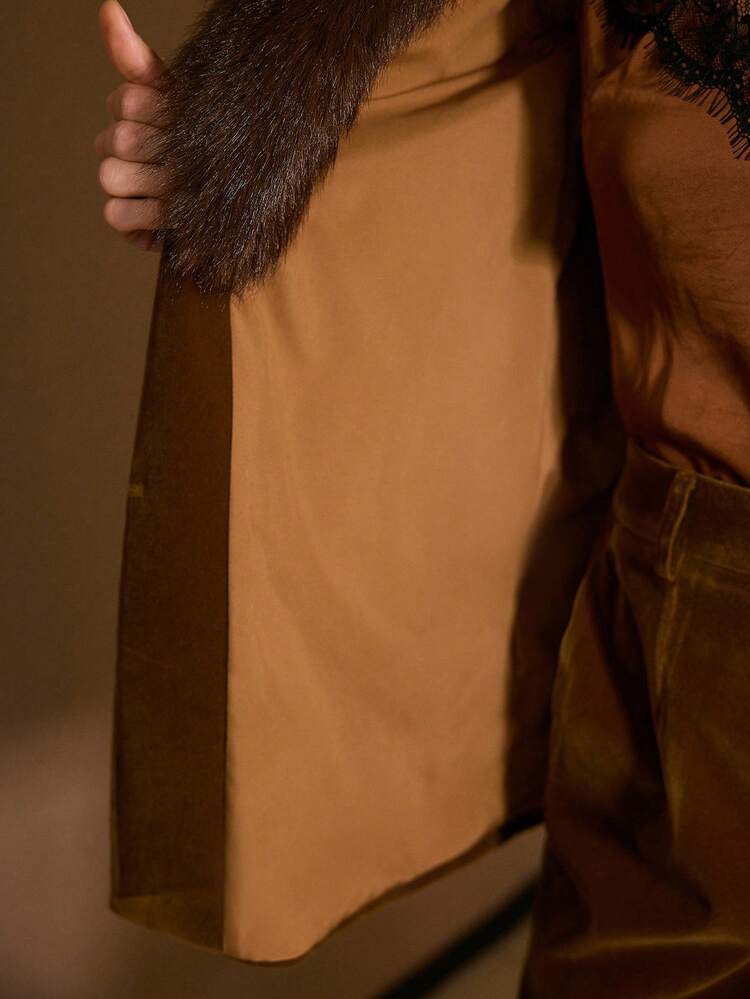 CONTRAST FAUX FUR BELTED COAT