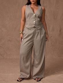 Rustia Bộ đồ 2 món cho nữ cỡ lớn: Áo vest thường ngày màu nâu + Quần - Nhiều màu - Xem 4