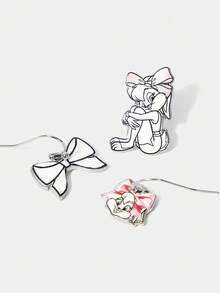 LOONEY TUNES X SHEIN Cute Bow & Cartoon Cat Pattern Earring Set