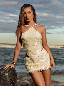 Opulessa Elegant White Party Mini Skirt For Women,Autumn 70s Night Out Sequin Decor Low Waist Halloween Christmas Graduation Prom Luxury Evening Skirts - Multicolor - View 6