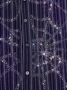 NEON BLANC 男士条纹短袖衬衫，万圣节蜘蛛网 - 藍色 - 查看 4