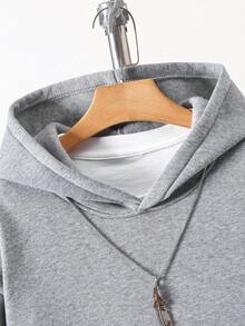 Vacaura 2pcs/Set Teenage Boys Casual Outdoor Hoodie Sweatshirt And Drawstring Sweatpants, Grey, Autumn/Winter Fall