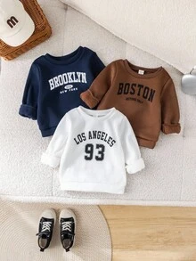 SHEIN 3件套男女宝宝休闲可爱运动街头风百搭趣味卡通图案舒适套头卫衣，黑色、白色、卡其色可选，适合春、秋、冬三季穿着。 - 彩色 - 查看 4