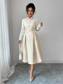 Elenzga A Mid-Length Dress For Elegant Ladies In Autumn - Apricot - View 5