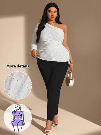 Hourglow Plus Size Women Embroidered Ruched Asymmetric Hem Casual Top