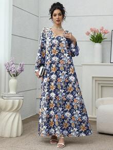 Yasmyna فستان كاجوال فضفاض مزين بالزهور والخرز الأنيق والرومانسي والفاخر للنساء - متعدد الألوان - مشاهدة 5