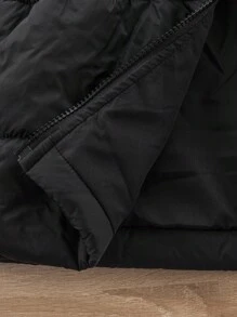 SHEIN 青少年女孩休闲百搭绗缝加厚连帽束腰加厚背心，秋冬秋季 - 黑色 - 查看 7