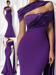 Coutiva Women's Rhinestone Decorated Mermaid Formal Evening Gown - Dark Purple - View 1