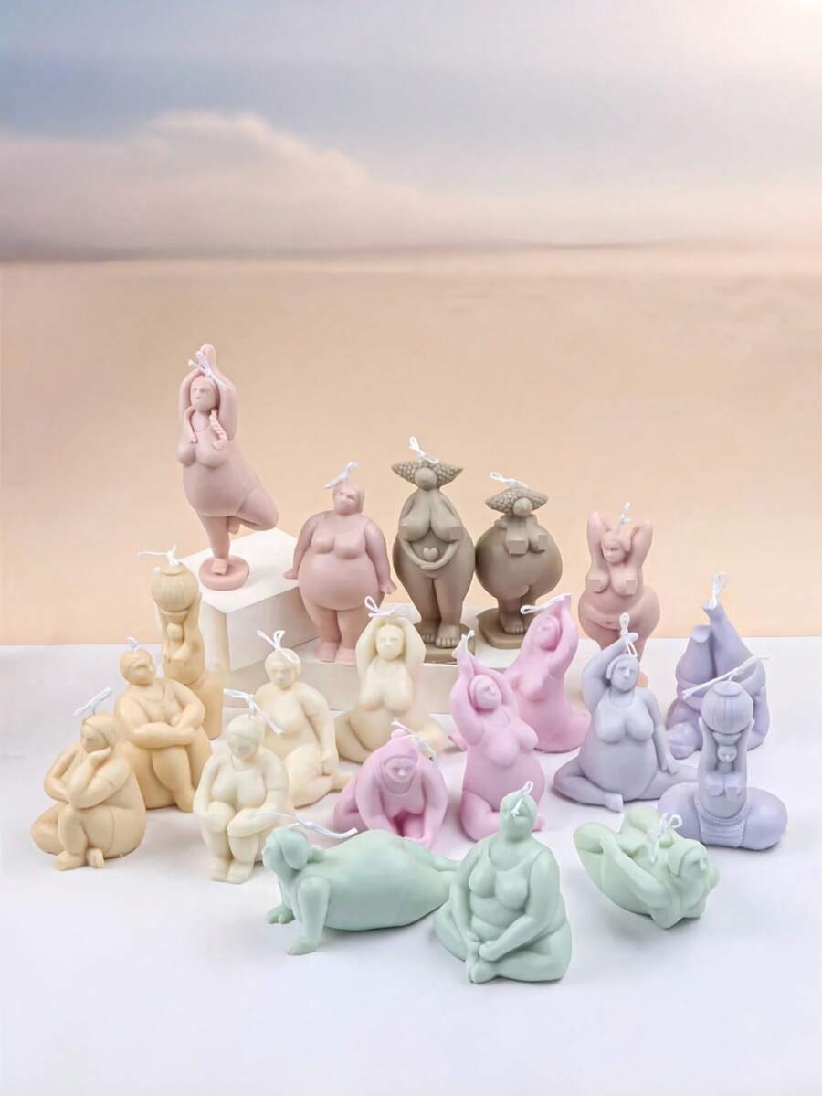 Moule en silicone pour bougie représentant des femmes rondes en posture de yoga 3D. Outil pour cire de soja, plâtre, savon fait maison. Parfait pour la décoration d'intérieur et les diffuseurs de parfum - Blanc - Voir 1