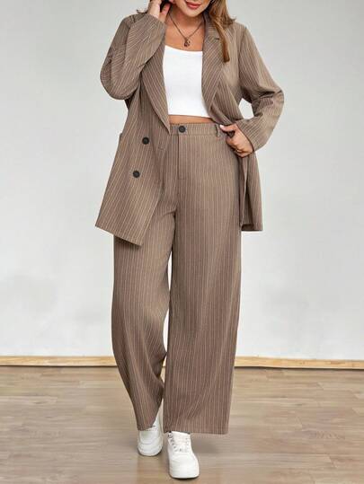 SHEIN Clasi Plus Size Casual Commuter Striped Suit Jacket And Wide-Leg Pants Suit Pinstripe Suit Set Women Striped Office Outfits For Women,Teacher Outfits For Women,Fall,Fall Clothes For Women,Fall Clothes,Fall Clothes Plus Size,Business Casual Woman,Office Outfits For Women,Lounge Sets For Women,Fall Outfits,Old Money Style Women,Airport Outfit For Women,Business Casual Outfits Women,Old Money,Business Casual,Casual Women Outfits,Business Professional Women,Office,Business Casual Woman Curve,Teacher Clothes,Autumn Clothes,Business Casual Women,Winter Jacket Women,Winter Outfit For Women,2025new