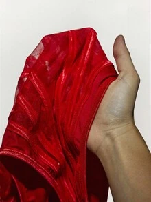 Y2K Amplova 加大码时尚性感透明对比蕾丝紧身衣，万圣节 - 紅色 - 查看 11