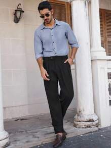 Manfinity Bizformal Quần âu công sở nhung đen cho nam Quần xếp ly cho nam Quần cạp cao cho nam Quần nam Quần âu trang trọng Quần âu đen Quần xếp ly cho nam Quần âu cạp cao cho nam Quần âu nam - màu đen - Xem 3