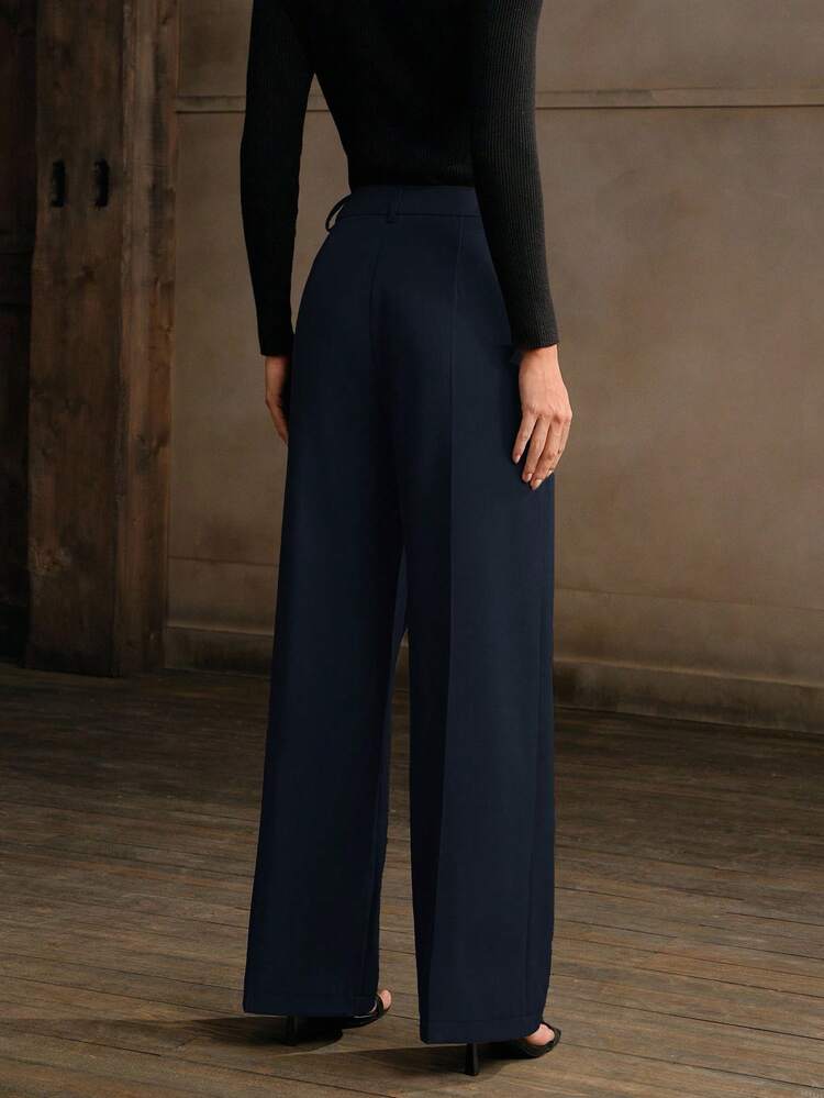 Anewsta Essential 女性用カジュアル アシンメトリーヘム リラックスフィット ストレートレッグパンツ、通勤に適し、春秋シーズン向け