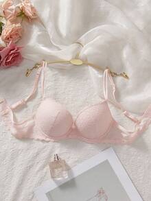 DesireSculpt 1 件优质全蕾丝舒适加厚聚拢钢圈文胸，适合女士 - 粉色 - 查看 3