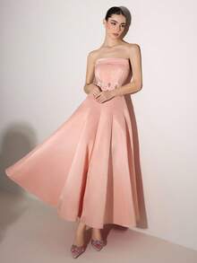 Poshira Rhinestone Decor Strapless Glamorous Ball Gown Dress (Heavily Embellished) - Pink - View 4