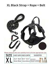 Hundsele, justerbar mjuk vadderad väst, reflekterande oxfordväst med kvävningsskydd, handtag och bilbältesögla (valfritt) – Inkluderar gratis kraftigt koppel på 1,5 meter