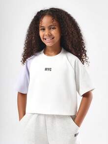 SUMWON Youth Girls NYC Logo Two Piece Set Crop Top With Jogger Pants Casual Wear Coordinates Street Style Fall Winter Fashion - Multicolor - View 3