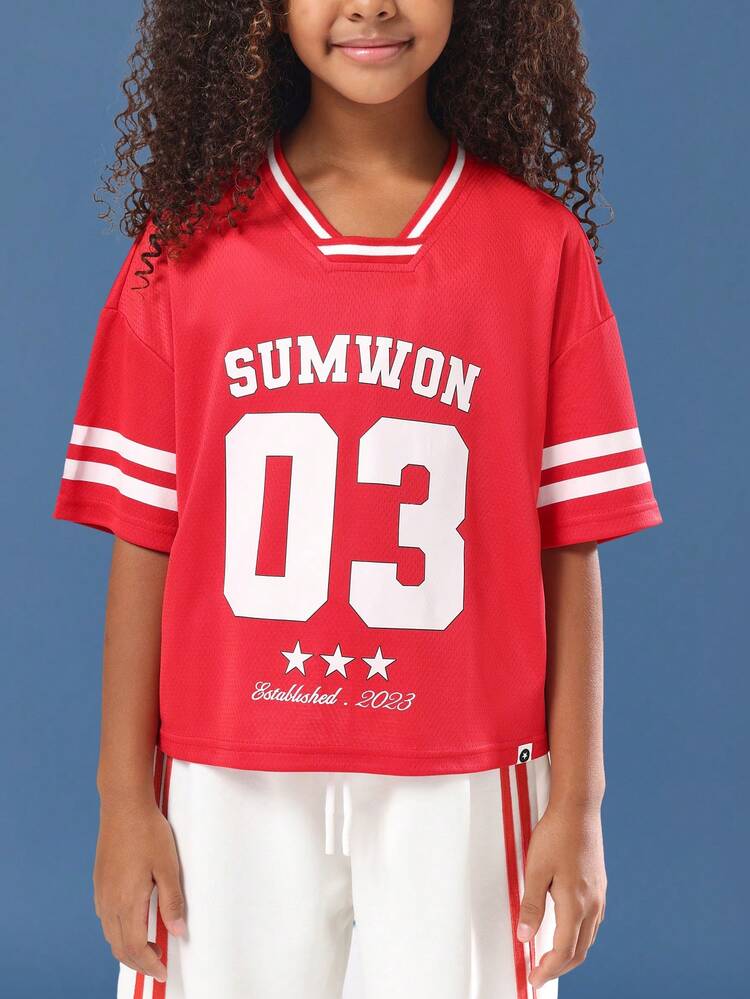 Jersey Style T-Shirt With Varsity Number And Stars