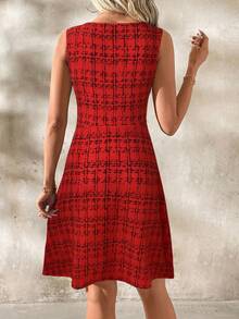 Editum Women's Elegant A-Line Short Dress, Slim Fit, Suitable For Work, Casual, Daily Wear, Spring/Summer - Red - View 2