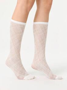 ROMWE Grunge Punk Women's Fashion Versatile Solid Color Knee-High Socks - Apricot - View 1