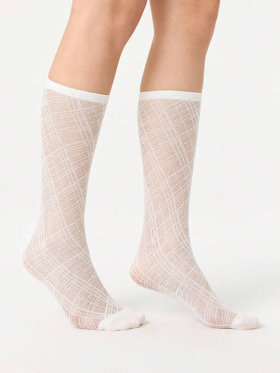 ROMWE Grunge Punk Women's Fashion Versatile Solid Color Knee-High Socks - Apricot - View 1