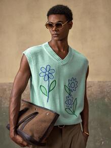 AKNOTIC 男士针织时尚休闲宽松无袖背心，适合秋冬 - 薄荷綠 - 查看 2