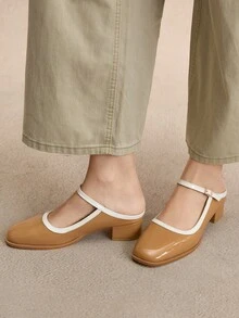 Rosivie 复古学院芭蕾风格百搭时尚优雅粗跟高跟鞋，适合甜美装扮 - 咖啡棕 - 查看 3