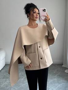 Selianne Women's Elegant Light Brown Shawl Top Outerwear 2 Pieces Set, Winter - Coffee Brown - View 4