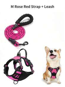 Hundsele, justerbar mjuk vadderad väst, reflekterande oxfordväst med kvävningsskydd, handtag och bilbältesögla (valfritt) – Inkluderar gratis kraftigt koppel på 1,5 meter