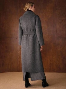 MOTF PREMIUM Áo khoác len thắt eo hai mặt ve áo oversize, mùa thu/đông - Màu xám đen - Xem 5