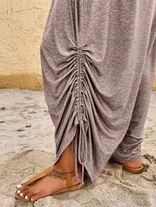 EMERY ROSE Women's Solid Color Pleated Casual Halter Backless Jumpsuit