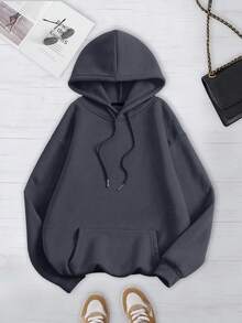 SHEIN CURVE+ Plus Size Fashionable Minimalist 3 Pieces Set, Versatile For Autumn/Winter, Sweatshirt Fall - Black - View 9