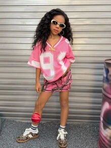 Coolane Kids 青少年女孩春夏街头运动休闲亲子装透气网眼棒球服 V 领 T 恤