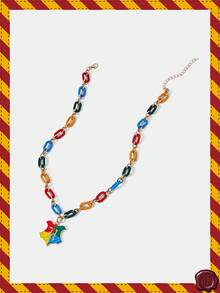 HARRY POTTER X SHEIN Color Block Letter Design Fashion Necklace & Earrings Set - Gold - View 3