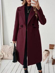 Franclia Plus Size Women Classic Casual Minimalist Lapel Cinched Waist Button Pocket Mid-Length Coat, Autumn/Winter Fall Cloth For Women Winter Autumn