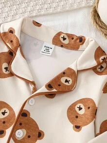 2pcs Toddler Boys Cute Casual Cartoon Bear Print Zip-Up Long Sleeve Top And Pants Homewear Set, Light Apricot Fall Winter - Multicolor - View 6