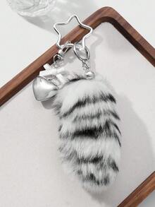 ROMWE Grunge Punk 1pc Y2K Retro Elegant Minimalist High-End Acrylic Bow, CCB Heart, Black & White Ombre, Fluffy Mini Animal Tail, Star Keychain Bag Charm, Suitable For Women, Daily Wear, Holiday Gift - Black and White - View 8