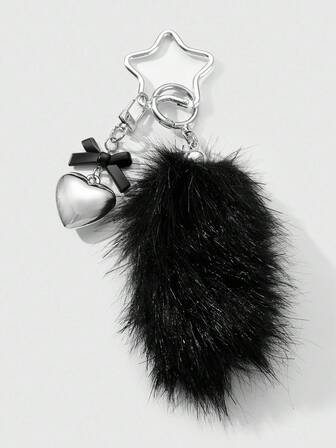 Grunge Punk 1 قطعة عقدة أكريليك كيوت بطراز جوث شخصي من طراز Y2K، قلب CCB، ذيل حيوان فرو أسود، قلادة مفتاح بشكل نجمة، مناسبة للنساء والفتيات للاستخدام اليومي وكهدية للمناسبات