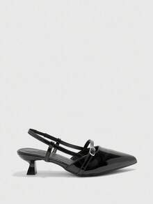 CUCCOO BIZCHIC Women's Fashion Black Backstrap Pointed Toe High Heel Pumps, Backless Slingback Shoes For Daily Commute, Date, Party For Christmas Spring Shoes - Black - View 2