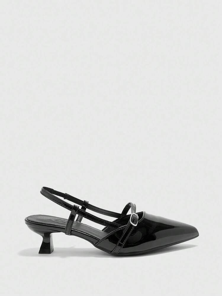 CUCCOO BIZCHIC Women's Fashion Black Backstrap Pointed Toe High Heel Pumps, Backless Slingback Shoes For Daily Commute, Date, Party For Christmas Spring Shoes