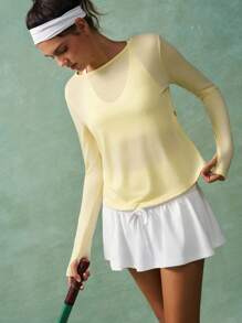 VARSIVA 圆领长袖重叠露背女式运动T恤和背心 - 黃色 - 查看 7