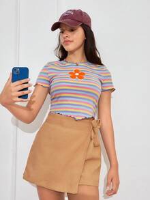 SHEIN 青少年女孩圍裹側繫帶燈芯絨裙裤