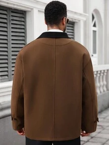 Manfinity CasualCool Plus Size Men's Casual Contrast Lapel Collar Drop Shoulder Loose Jacket, Autumn/Winter