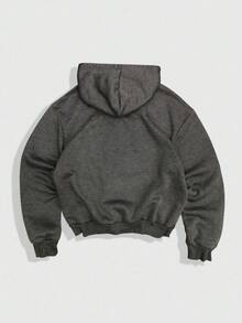 ROMWE MEN Street Life Sudadera casual con capucha con cordón y gráfico de eslogan para hombre en otoño - Gris Oscuro - Ver 2