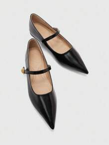 CUCCOO BIZCHIC Women's Pointed Toe Mary Jane Flats With Buckle Strap, Black - Black - View 9