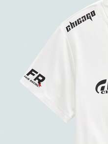 Modcrash 男士休闲赛车图案印花T恤 - 白色 - 查看 5