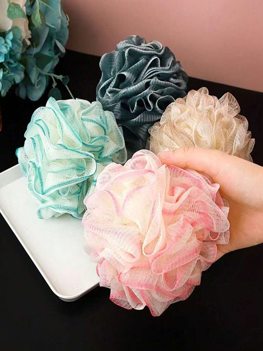 SHEIN 1/4Pcs Bath Sponge Shower Pouf, Durable Scrub Back Bathing Accessories, Small Bath Loofah - Multicolor - View 1
