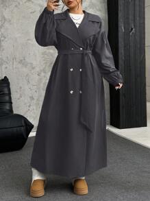SHEIN EZwear Áo khoác dài tay cổ ve lật màu xám cỡ lớn cho nữ, mùa thu - Màu xám đen - Xem 4